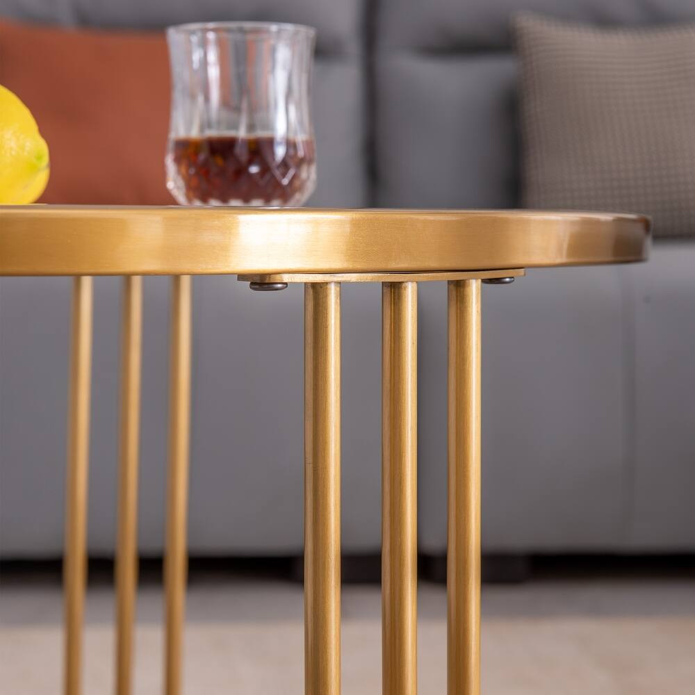 Luxo Nation Duo: Coffee Table Set of 2, Round Slate Coffee Tables with Steel Frames, Ideal for Living Rooms